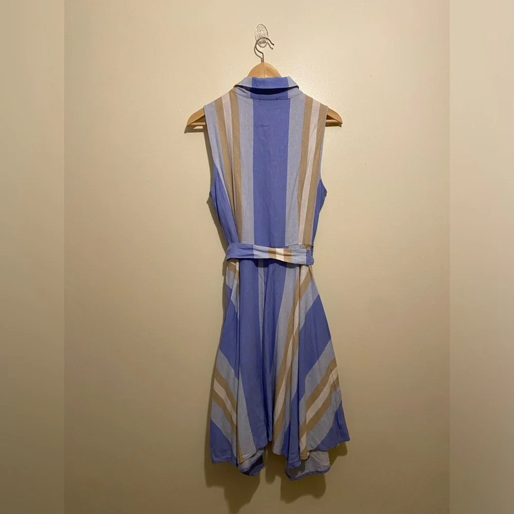 1. State Blue and Tan Striped Midi Linen Blend Dress. Size M